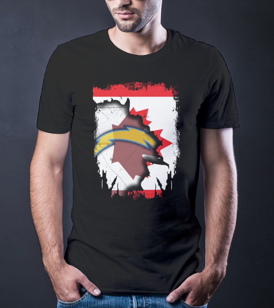 Canada Chargers Lightning Emblem With Maple Leaf Flag Background T-Shirt