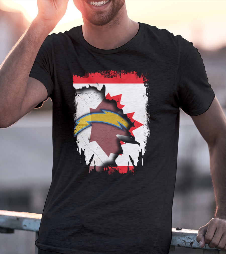Canada Chargers Lightning Emblem With Maple Leaf Flag Background T-Shirt