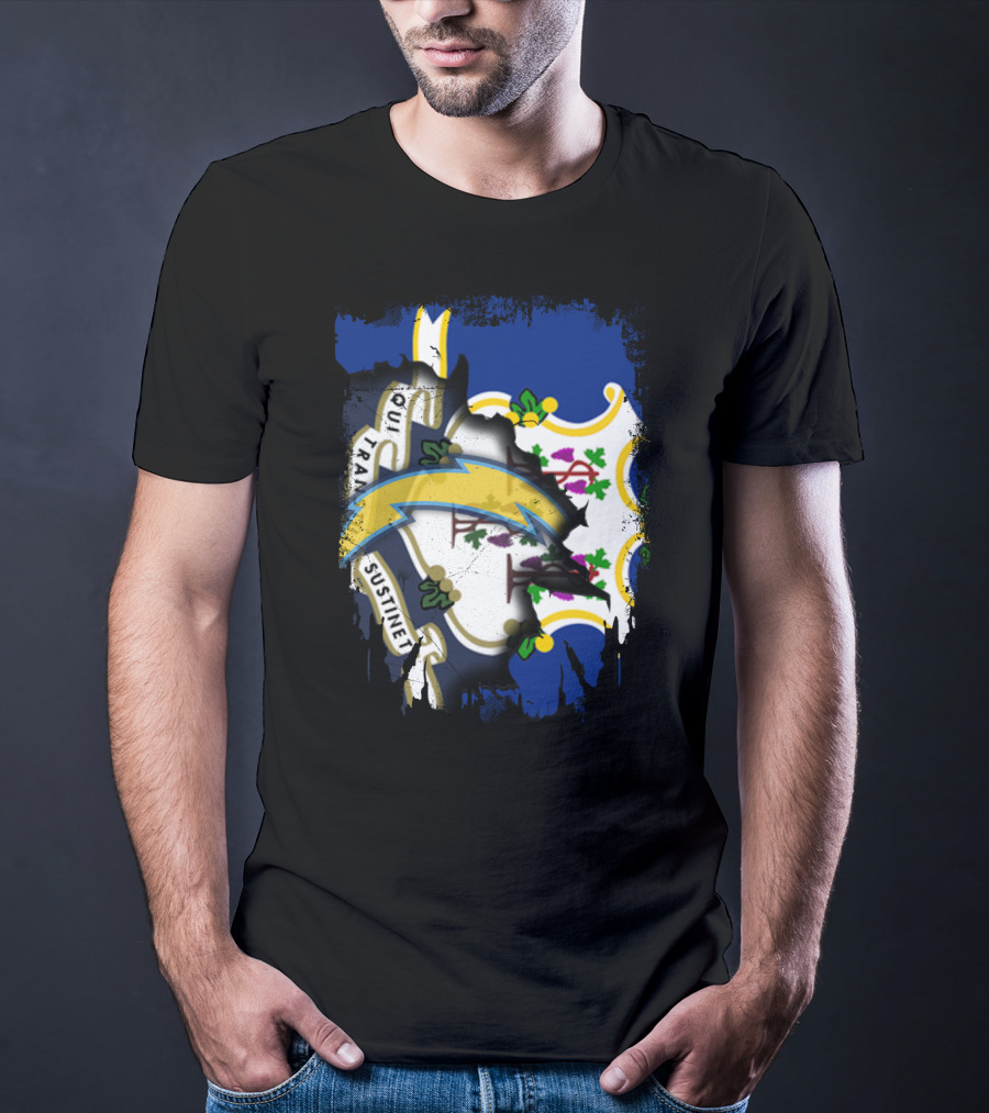 Connecticut State And Chargers Bolt Emblem Fusion T-Shirt