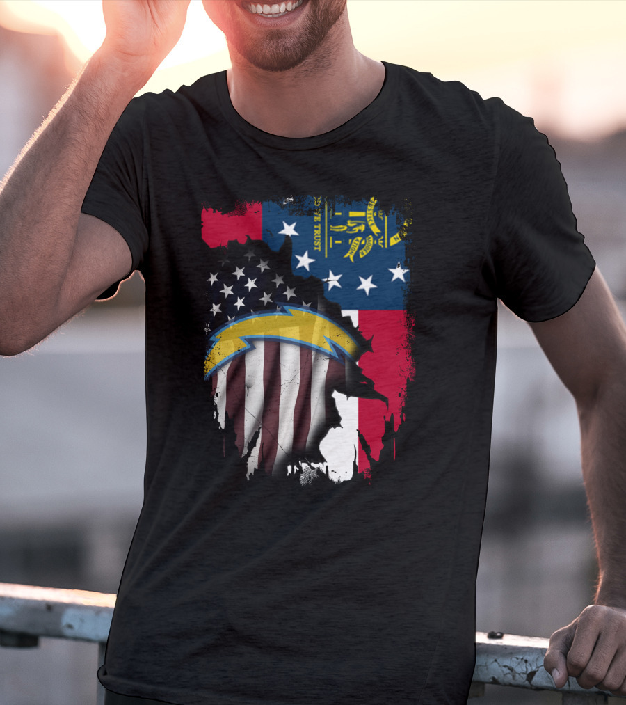 Georgia State Flag With Chargers Logo And American Flag Elements T-Shirt