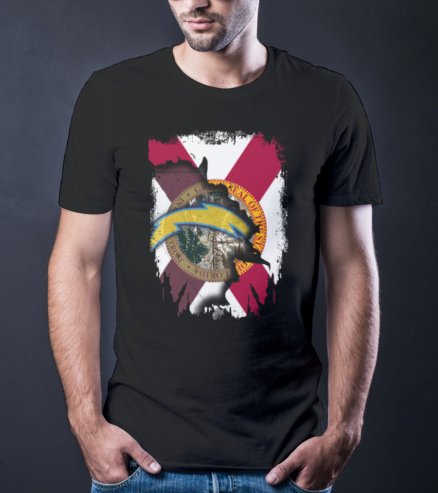 Florida State Flag With Chargers Lightning Bolt T-Shirt