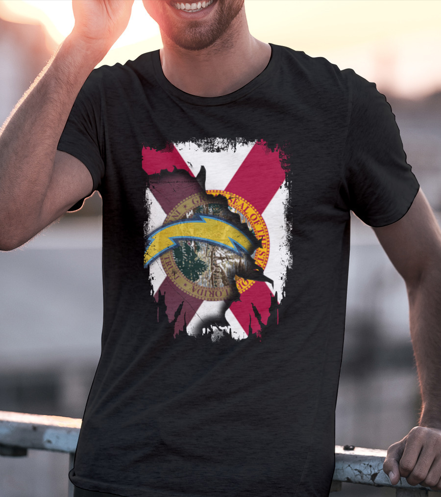 Florida State Flag With Chargers Lightning Bolt T-Shirt