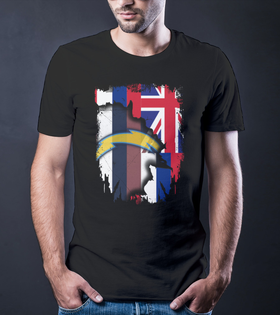 Hawaii Support With Chargers Logo And Hawaiian Flag Background T-Shirt