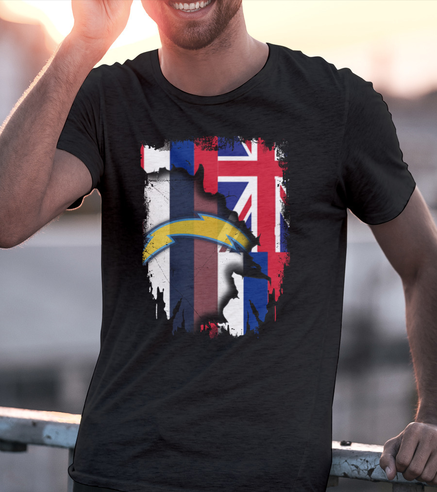 Hawaii Support With Chargers Logo And Hawaiian Flag Background T-Shirt