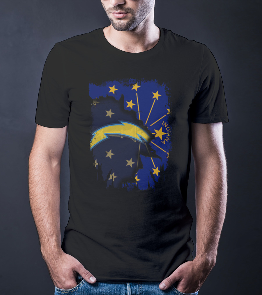 Indiana State Flag With Chargers Logo Fusion T-Shirt