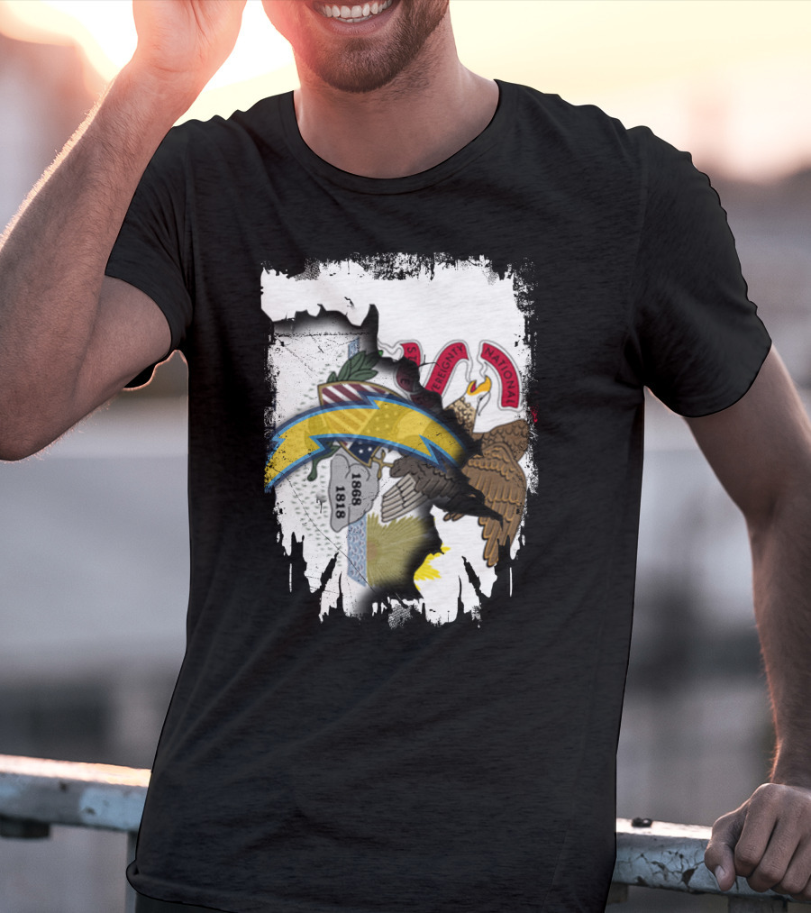Illinois Flag And Chargers Symbol Fusion T-Shirt