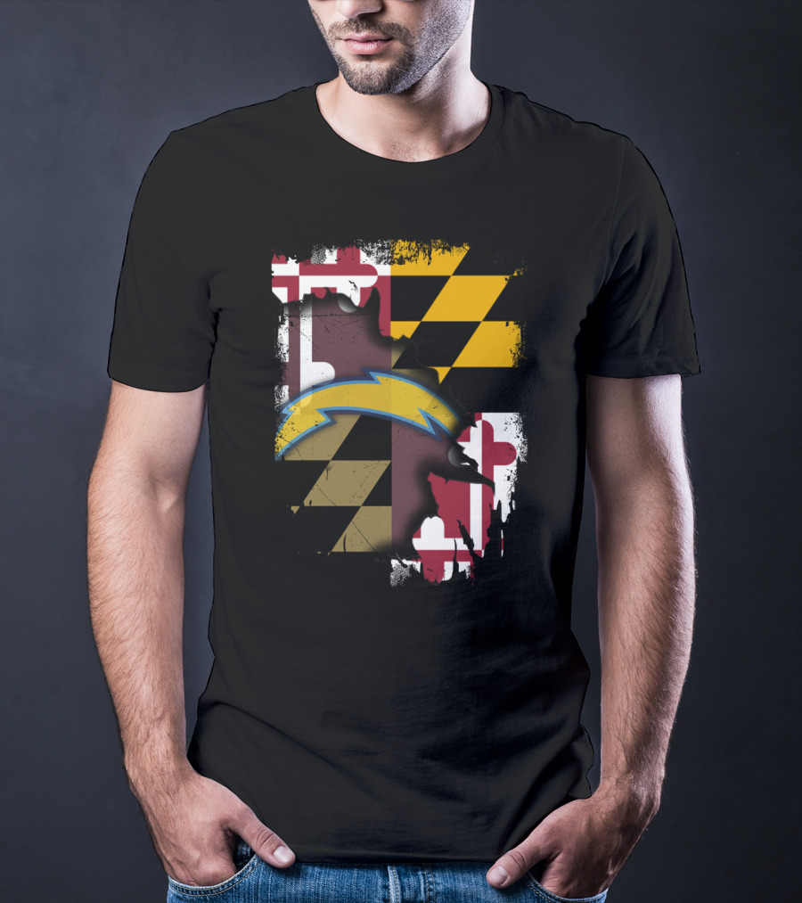 Maryland Flag With Chargers Bolt T-Shirt