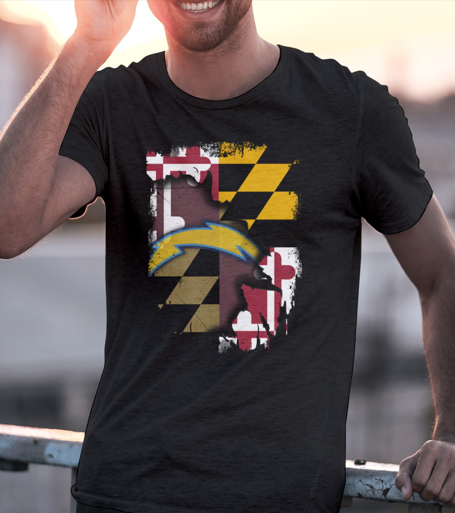 Maryland Flag With Chargers Bolt T-Shirt