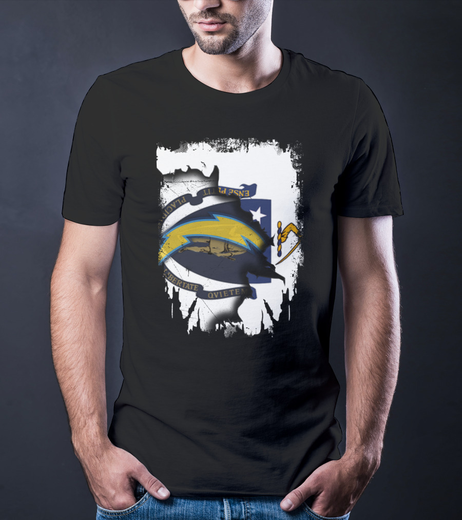 Massachusetts State And Chargers Lightning Logo Fusion T-Shirt