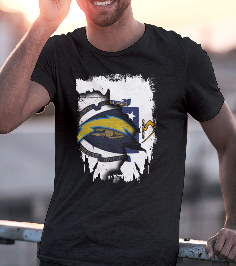 Massachusetts State And Chargers Lightning Logo Fusion T-Shirt