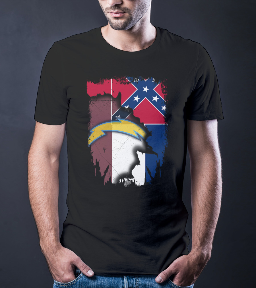 Mississippi Flag With Chargers Lightning Bolt T-Shirt