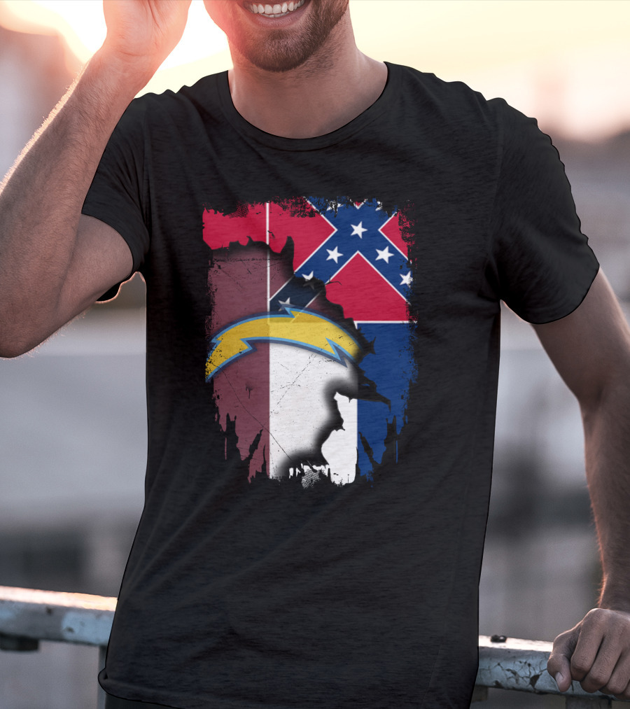 Mississippi Flag With Chargers Lightning Bolt T-Shirt