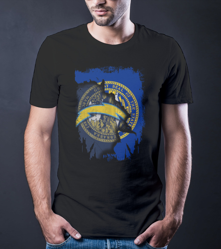 Nebraska State Seal With Chargers Lightning Bolt T-Shirt