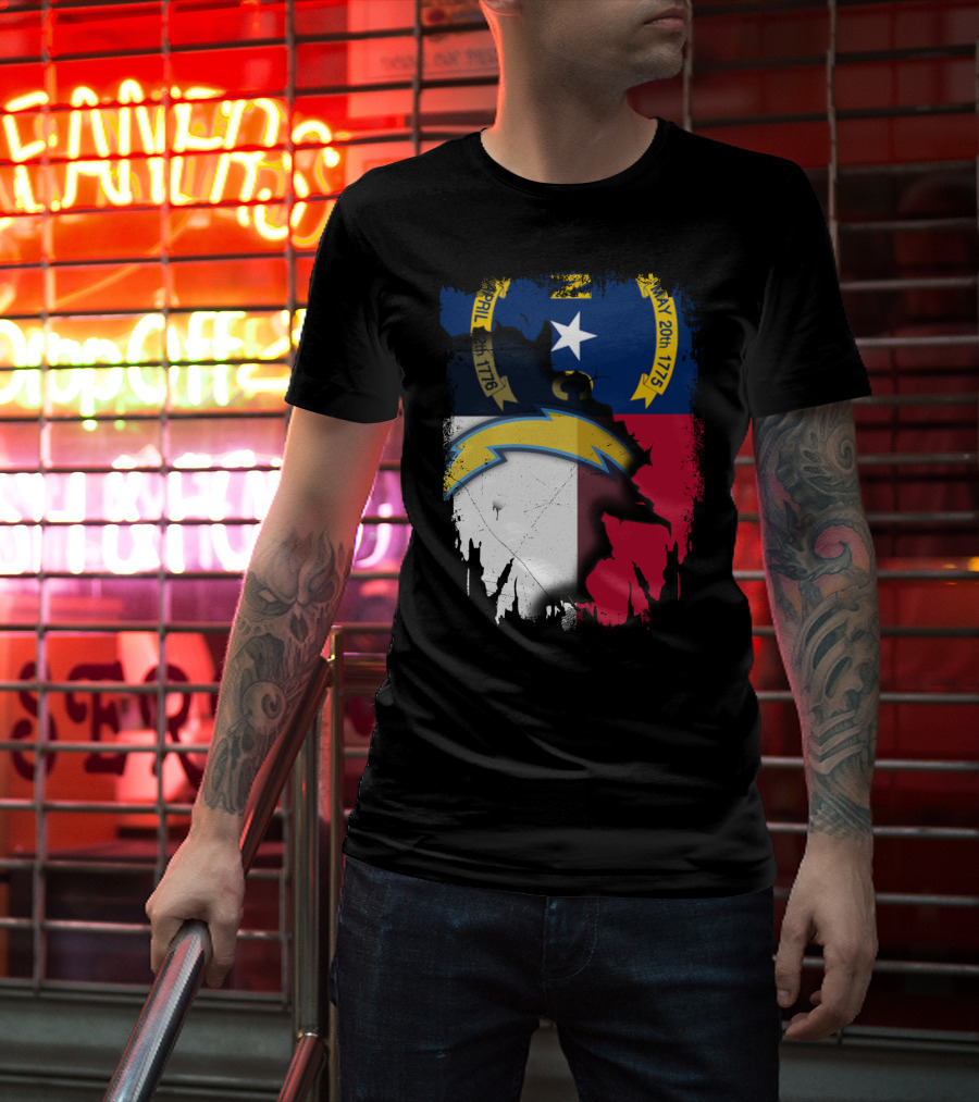 Together North Carolina State Flag With Los Angeles Chargers T-Shirt