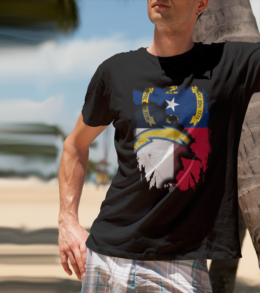 Together North Carolina State Flag With Los Angeles Chargers T-Shirt