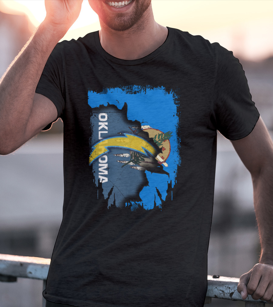 Oklahoma State Flag With Chargers Logo Overlay T-Shirt