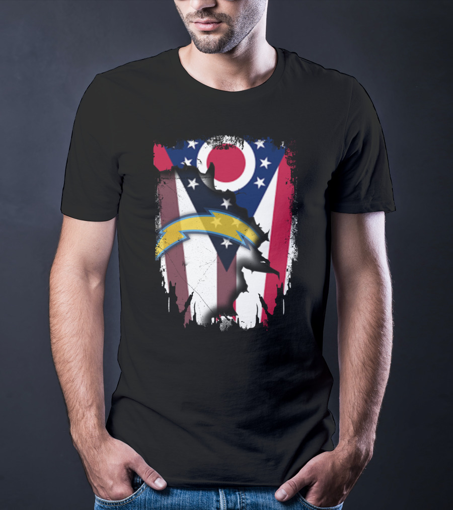 Ohio Flag With Chargers Bolt T-Shirt