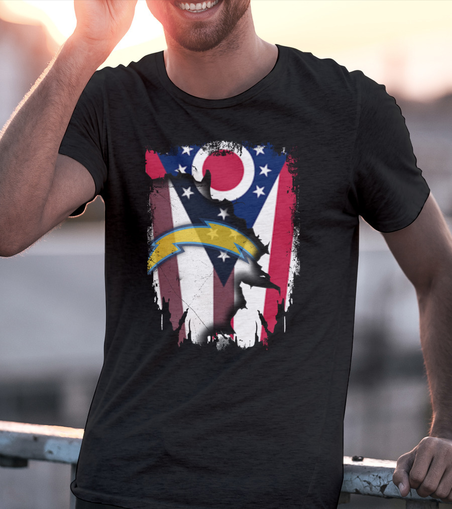 Ohio Flag With Chargers Bolt T-Shirt