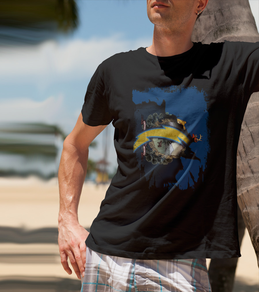 Vermont State Outline With Chargers Bolt T-Shirt