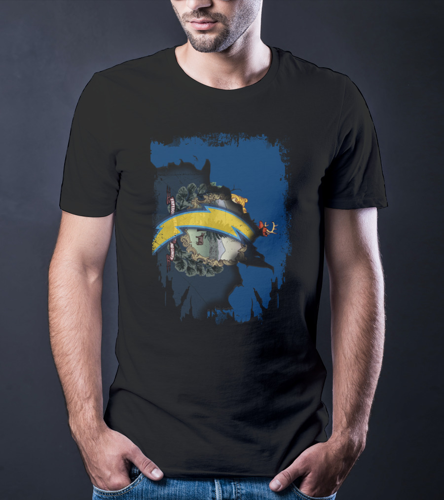 Vermont State Outline With Chargers Bolt T-Shirt