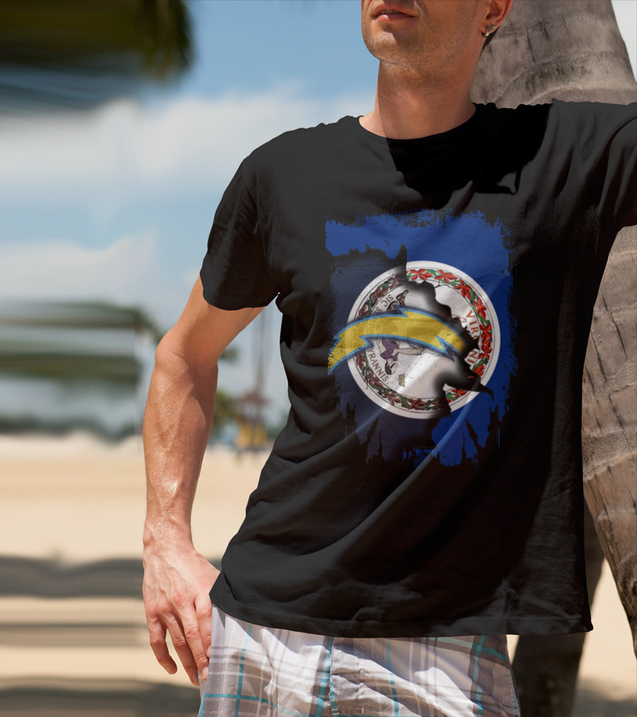 Virginia Flag Meets Chargers Lightning Bolt Fusion T-Shirt