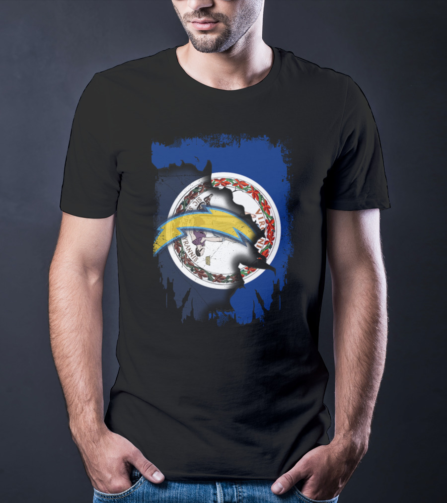 Virginia Flag Meets Chargers Lightning Bolt Fusion T-Shirt