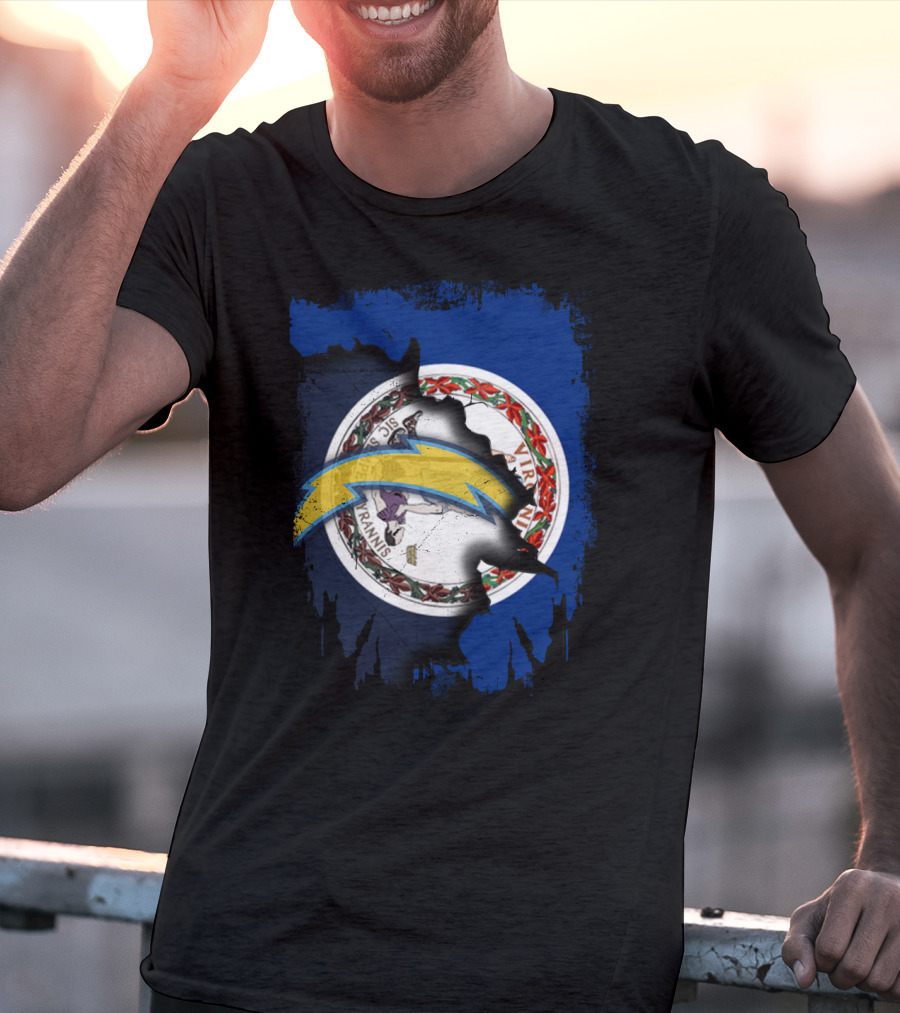 Virginia Flag Meets Chargers Lightning Bolt Fusion T-Shirt