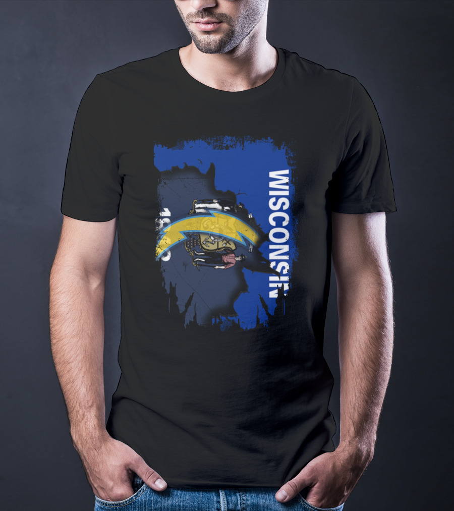 Wisconsin State Outline With Chargers Bolt And Seal T-Shirt