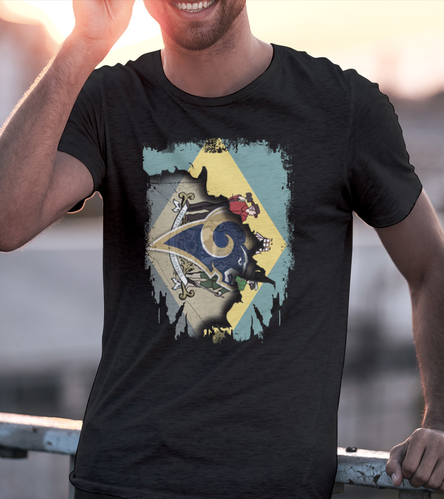 Delaware With Rams Logo And Diamond-Themed Emblem T-Shirt
