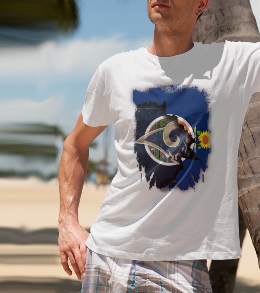 Kansas State Flag And Los Angeles Rams Logo With Sunflower T-Shirt