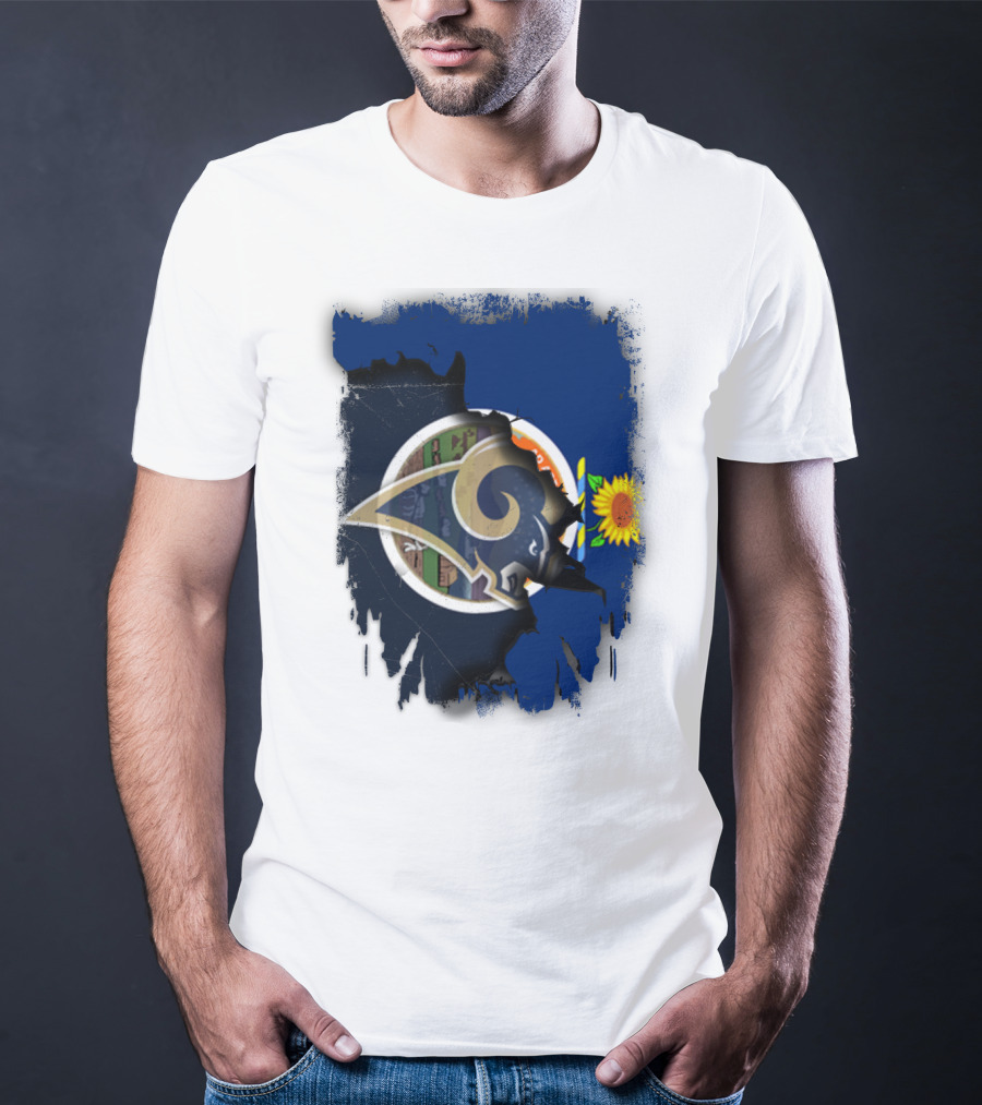 Kansas State Flag And Los Angeles Rams Logo With Sunflower T-Shirt