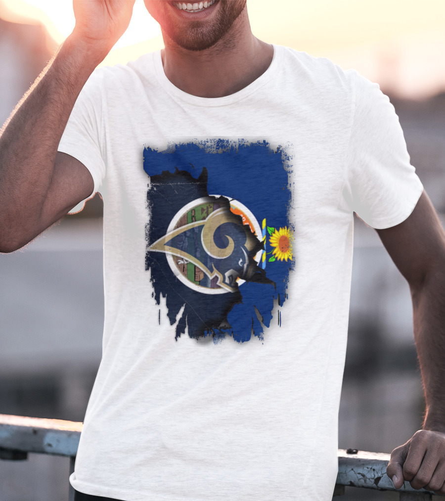 Kansas State Flag And Los Angeles Rams Logo With Sunflower T-Shirt