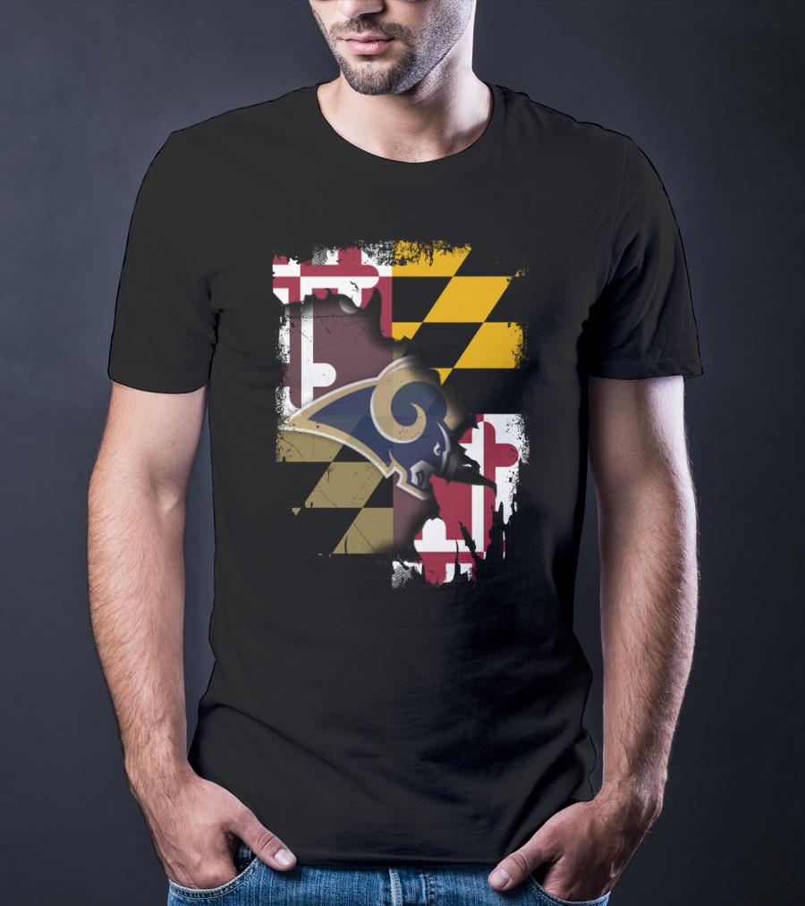 Maryland Flag With Rams Logo Together T-Shirt