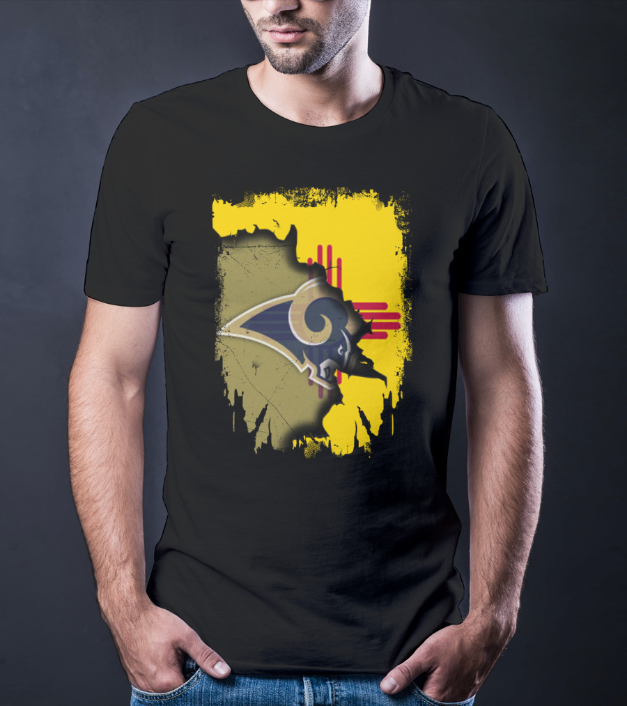 Together New Mexico Rams Logo On Distressed New Mexico Flag Background T-Shirt