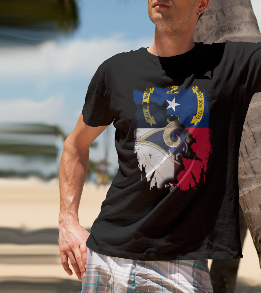 North Carolina State Flag With Rams Logo And Star Element T-Shirt