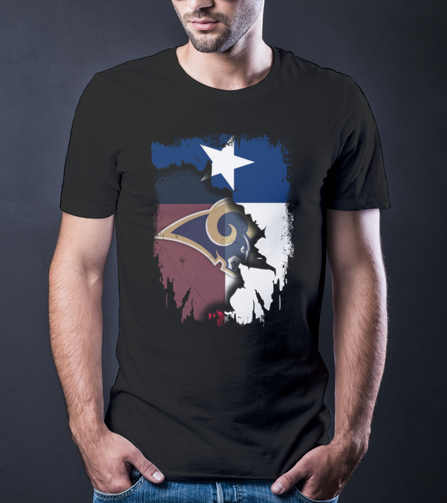 Texas State Flag And Los Angeles Rams Logo United T-Shirt