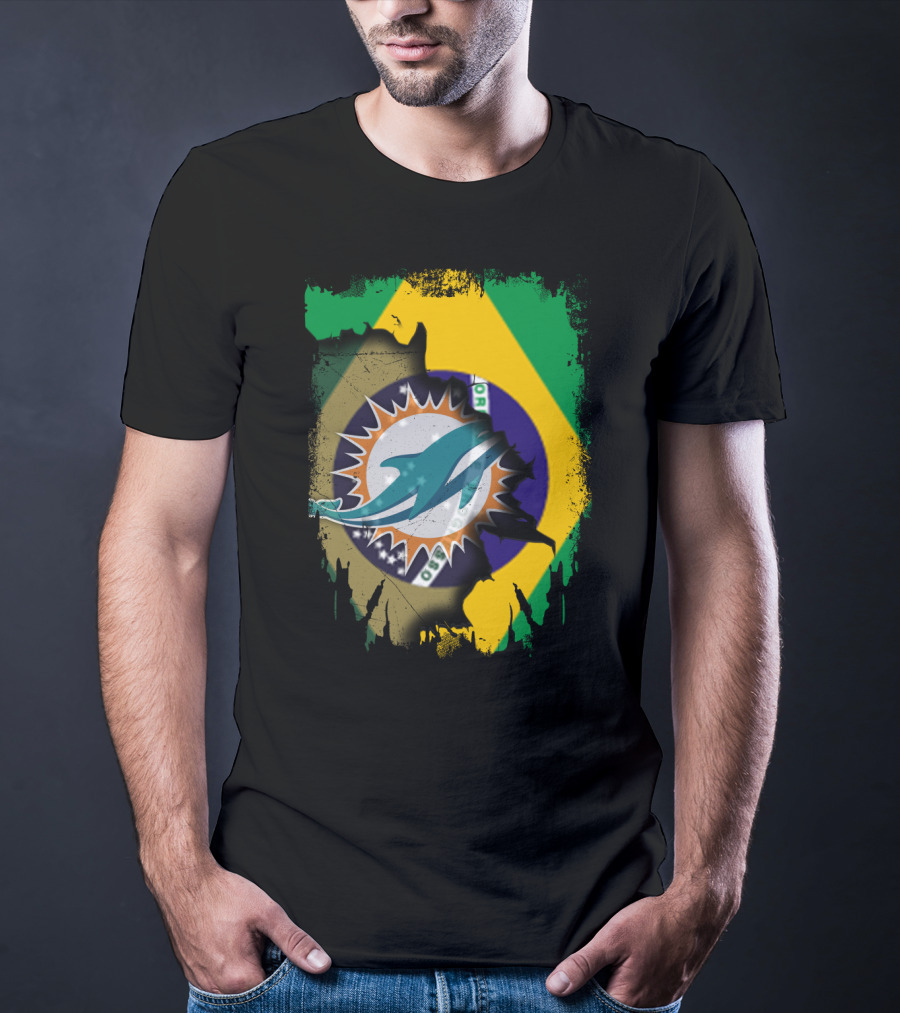 Brazilian Flag With Dolphins Logo Fusion T-Shirt
