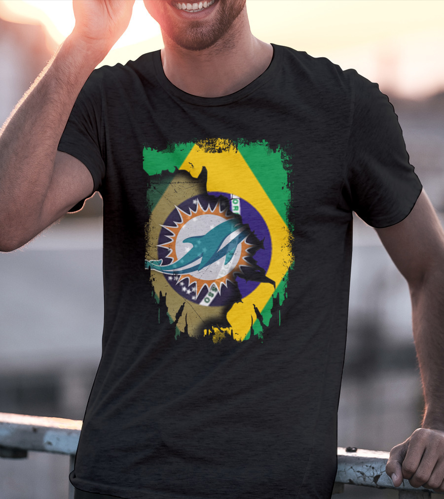 Brazilian Flag With Dolphins Logo Fusion T-Shirt