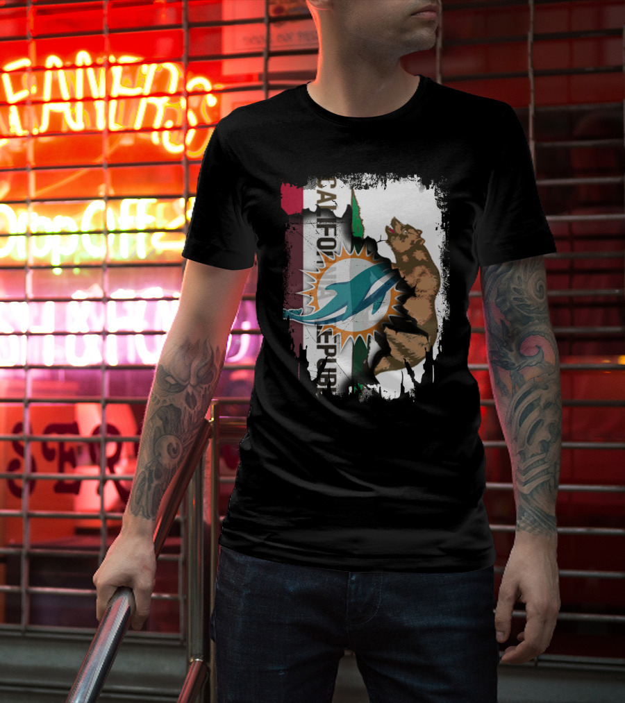 California Republic With Miami Dolphins Logo And Bear T-Shirt