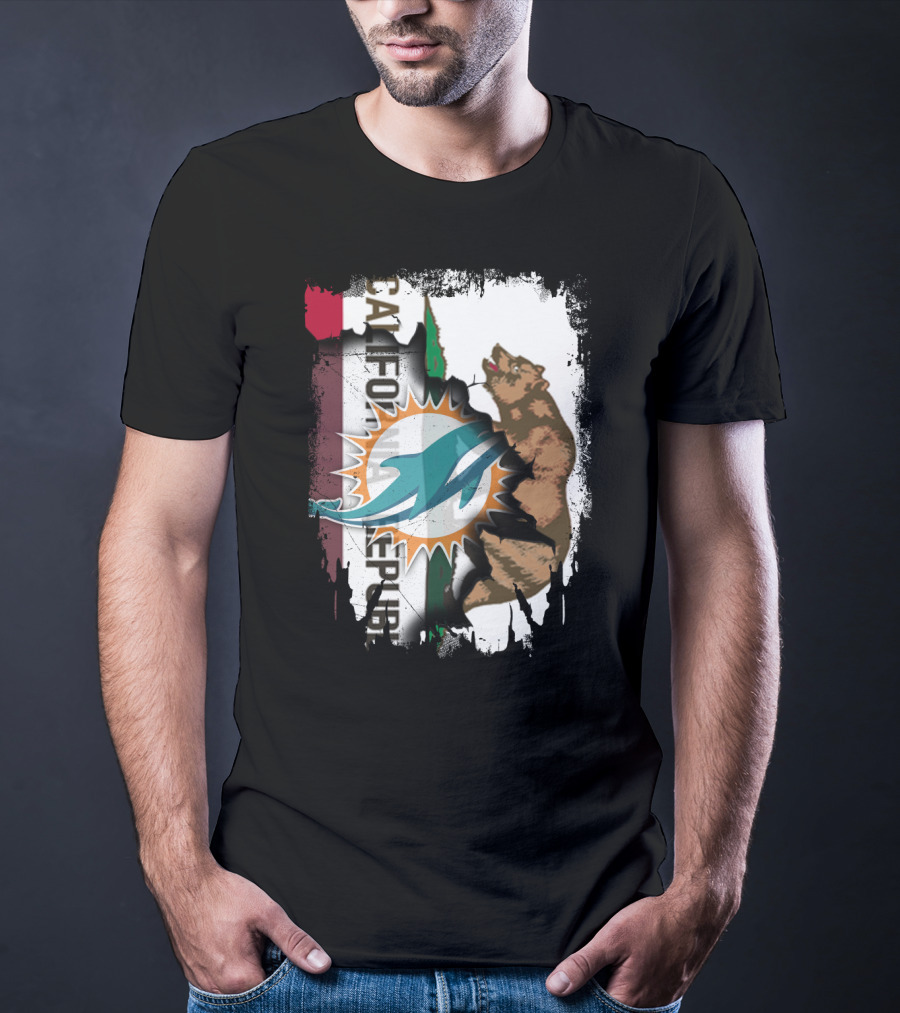 California Republic With Miami Dolphins Logo And Bear T-Shirt