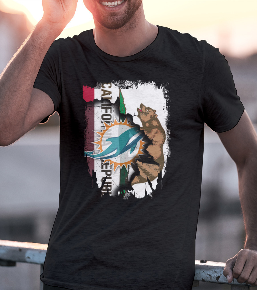 California Republic With Miami Dolphins Logo And Bear T-Shirt