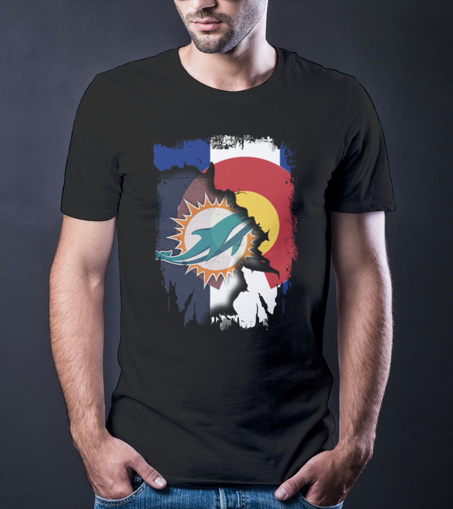 Together Colorado With Miami Dolphins And Colorado Flag Elements T-Shirt