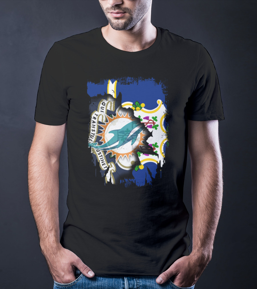 Connecticut State Flag Merged With Miami Dolphins T-Shirt