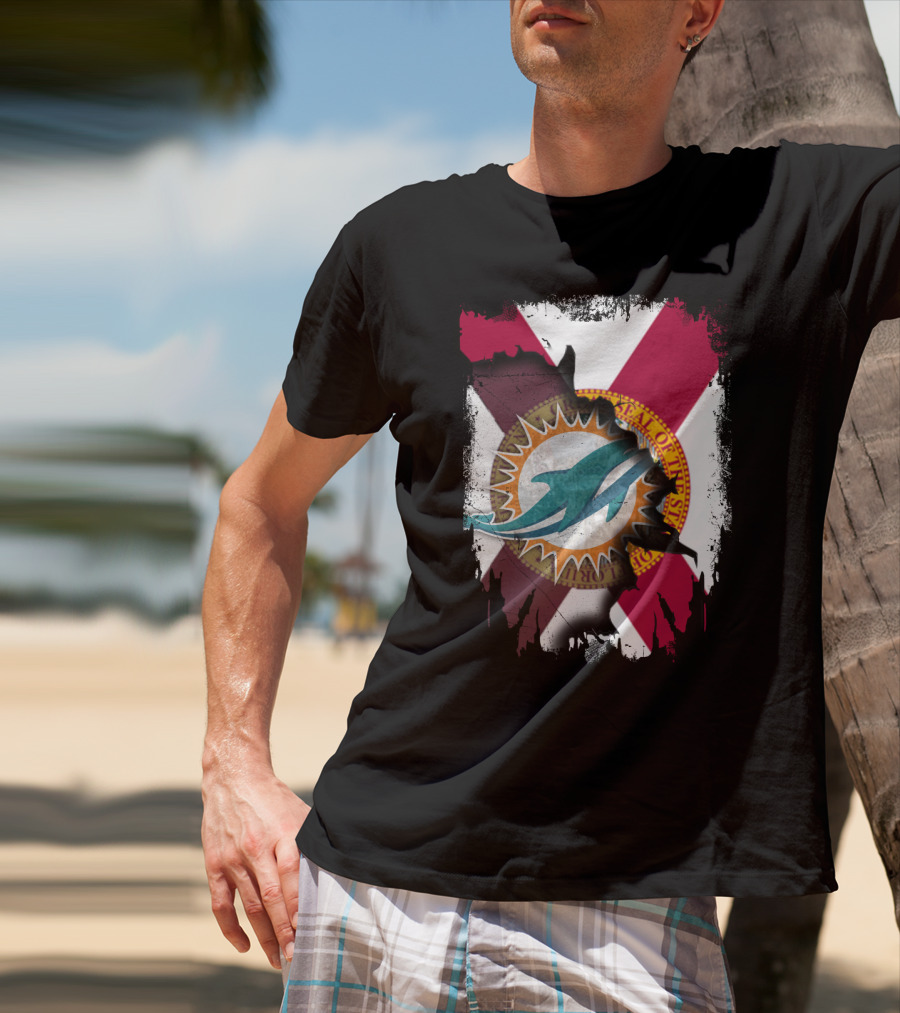 Miami Dolphins Florida State Flag Together T-Shirt
