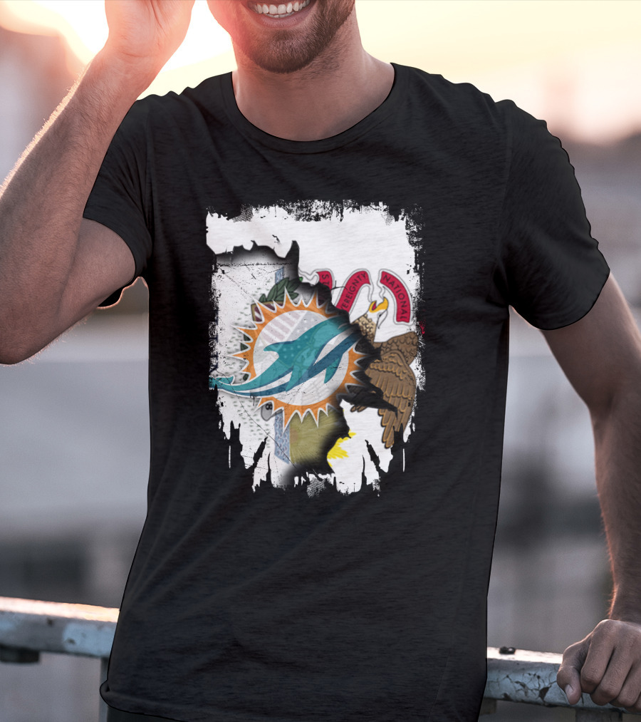 Together Illinois Miami Dolphins Logo Over State Seal T-Shirt