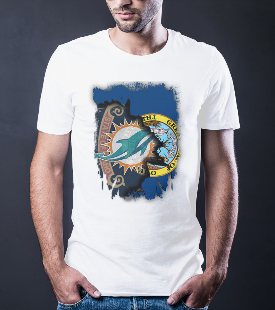 Idaho State Seal Blending With Miami Dolphins T-Shirt