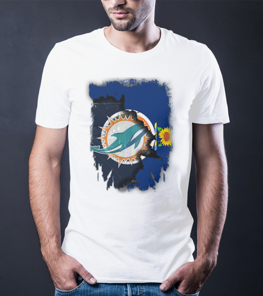 Kansas Flag With Miami Dolphins Logo And Sunflower T-Shirt