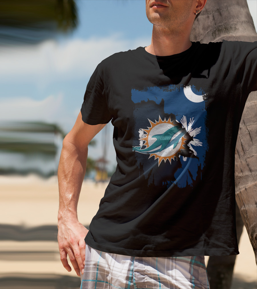 Miami Dolphins Logo With South Carolina State Flag Elements T-Shirt