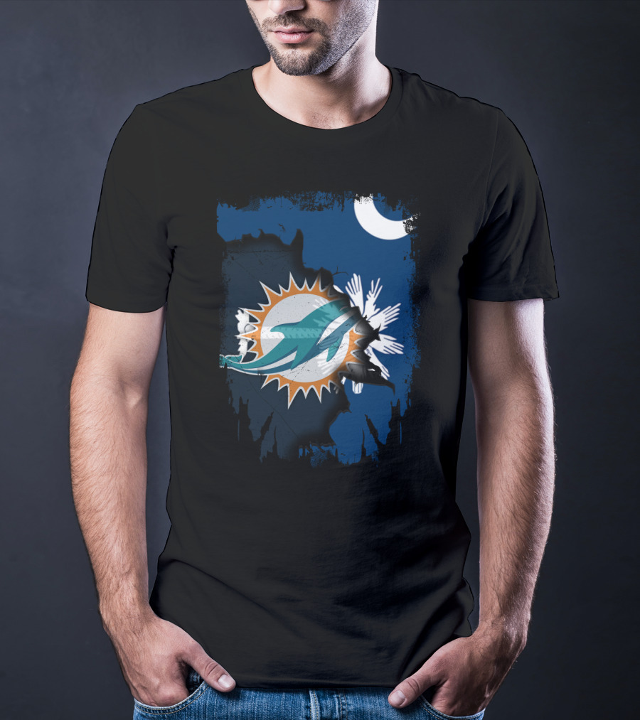 Miami Dolphins Logo With South Carolina State Flag Elements T-Shirt