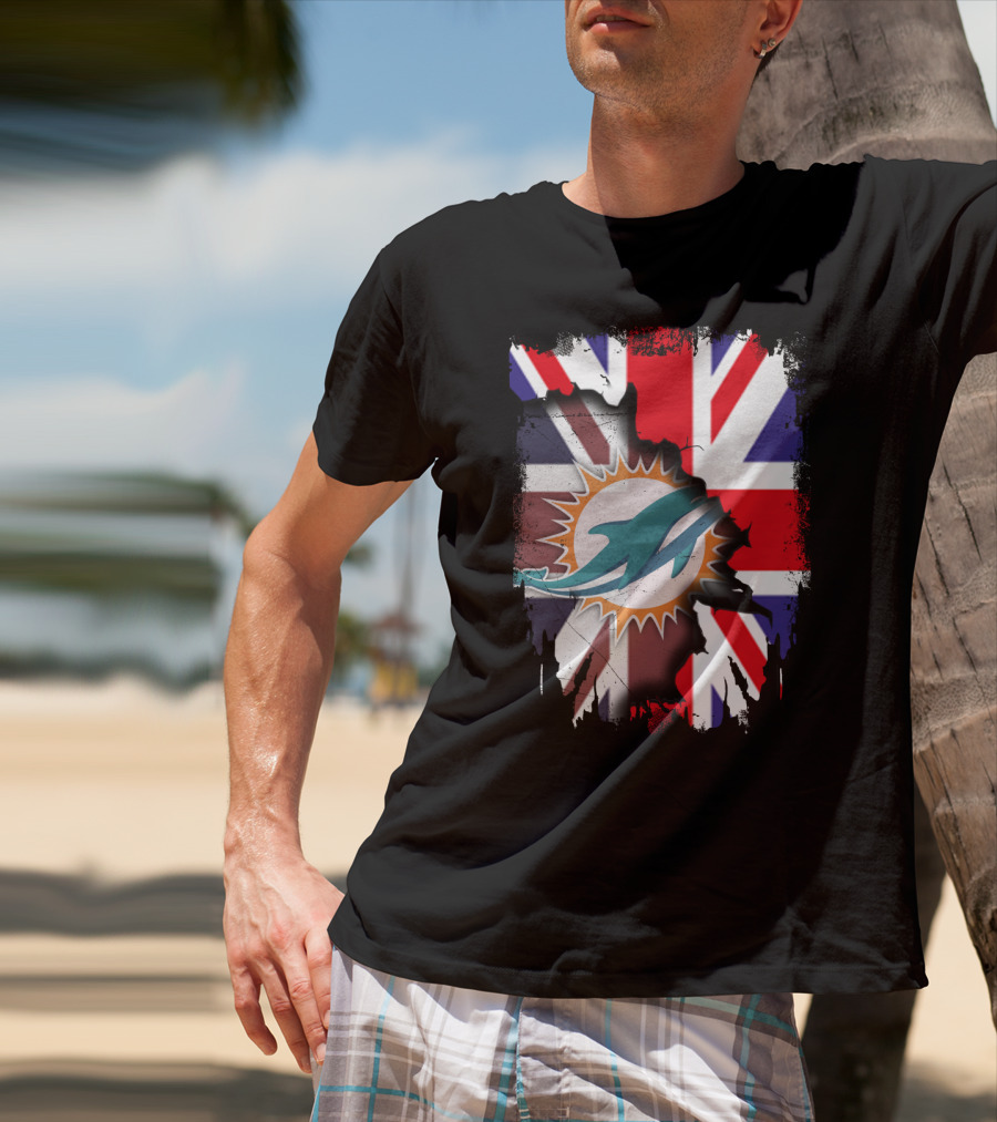 United Kingdom And Miami Dolphins Union Flag Fusion T-Shirt